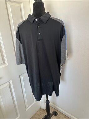 Hogan Black Polo with Gray Sleeve Panels and Blue Accent